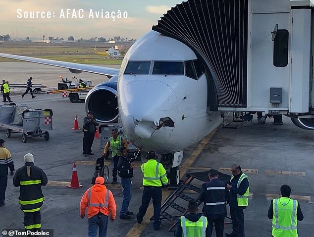 墨西哥航空一架波音737客机怀疑在飞行途中撞到无人机。(网图)