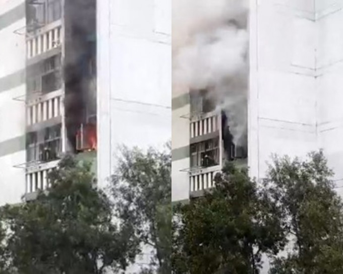 沙田新翠邨一住宅单位起火。影片截图