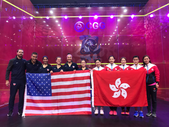 香港女子壁球队于团体世锦赛八强击败美国晋级，稳夺奖牌。相片由壁总提供