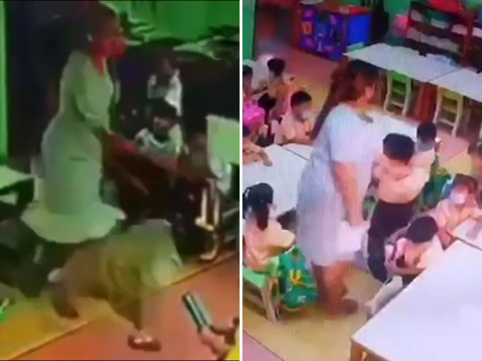 泰国一名幼稚园女老师涉嫌在校内对幼儿施暴。