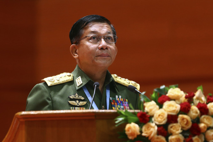 緬甸軍方領導人、武裝部隊總司令敏昂萊（Min Aung Hlaing）。AP資料圖片