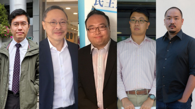 由左至右：区诺轩、戴耀廷、赵家贤、锺锦麟及吴政亨。资料图片