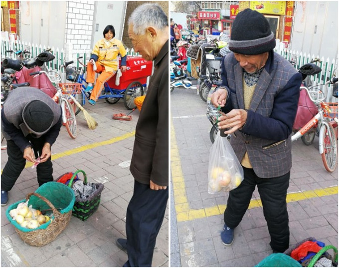 老人指这个路段好，在这里卖得快。图：齐鲁晚报