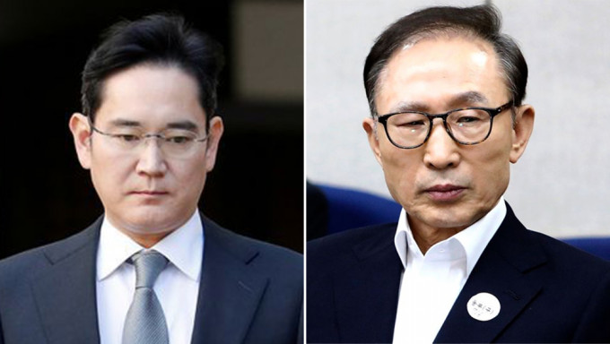 三星李在鎔（左）獲赦「重掌三星」，前總統李明博（右)不在特赦名單內。AP資料圖片