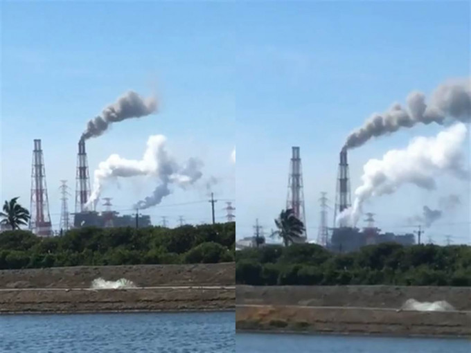 有民眾目睹電廠的2座煙囪目前冒出濃密白煙與黑煙，不時還發出巨響。facebook「記者爆料網」