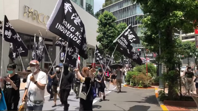 示威者响应大会呼吁穿上黑衣，戴起墨镜、口罩和帽，在疫情下游行。「Suzuko Hirano 平野铃子」fb截图