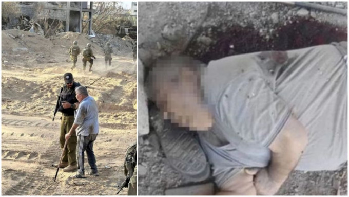 网传以军拍摄这张「扶老人过马路」的照片后随即将其枪杀。