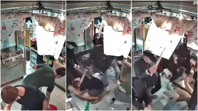 葵涌廣場2樓一間餅店內兩名店員，遭5名持棍黑衣男子襲擊。FB影片截圖