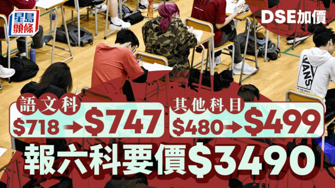 DSE加价︱考试费加4% 语文科加价29元 报6科须付3490元