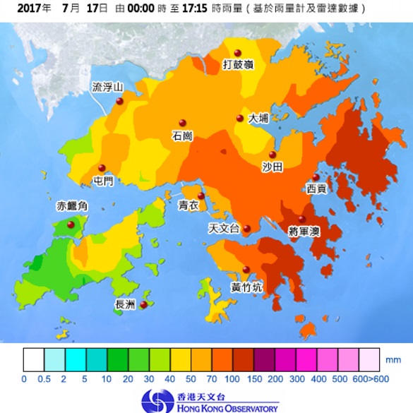 本港東部最大雨。