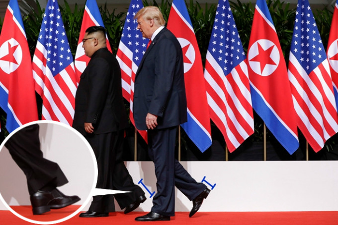 南韓傳媒估計，金正恩穿了增高鞋墊，令他與特朗普站在一起時，不輸氣勢。