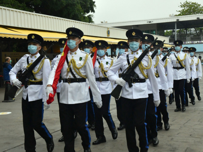 今年4月全民国家安全教育日当天，惩教署仪仗队使用中式步操。资料图片