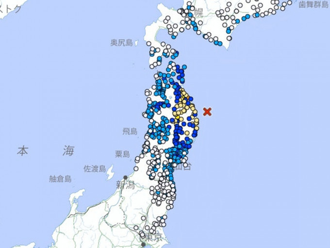 日本岩手县附近海域发生6级地震。