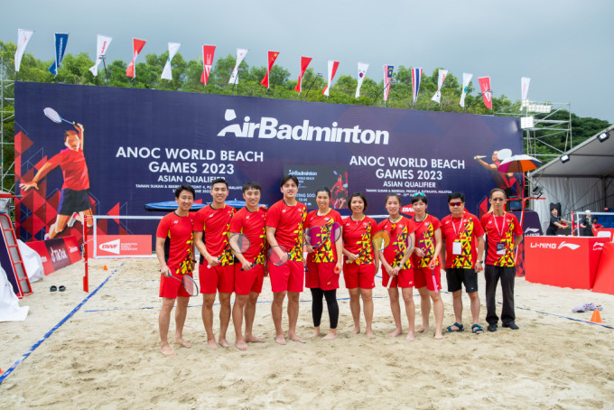 香港队在世沙运「户外羽毛球」亚洲区资格赛小组两战全胜。香港羽毛球总会图片