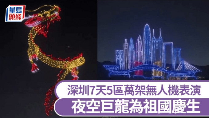 国庆75周年，深圳7天5区万架无人机接力表演，夜空巨龙为祖国庆生。