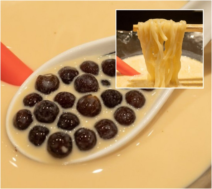 日本麵店推出珍珠奶茶沾麵。網上圖片