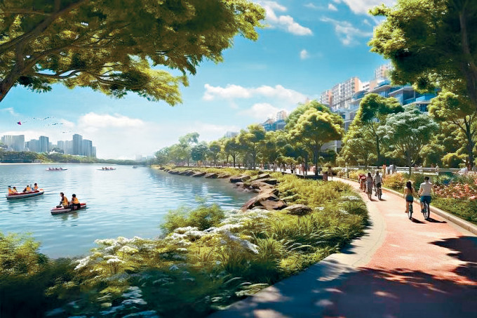 根据构想图，右边是「长岛」，可兴建住宅和休闲设施；图中的水域是新的蓄水池。