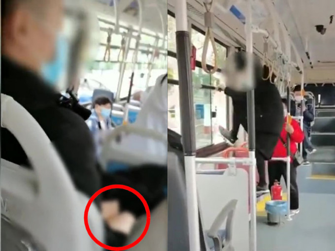 山东济南的巴士上发现一名穿高筒袜及大衣的男子，在车厢内露下体，遭女乘客发现向司机举报后，从车窗跳车逃跑。(网图)