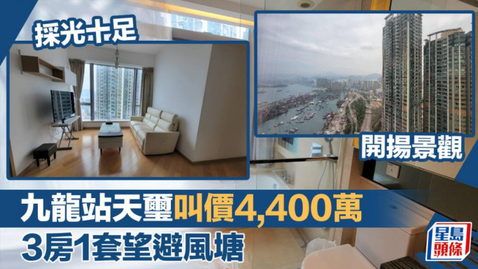 九龍站天璽21座低層A室，實用面積949方呎，最新叫價4,400萬元。