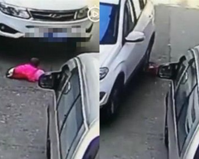 女童被車連輾兩次僅輕傷。網上圖片
