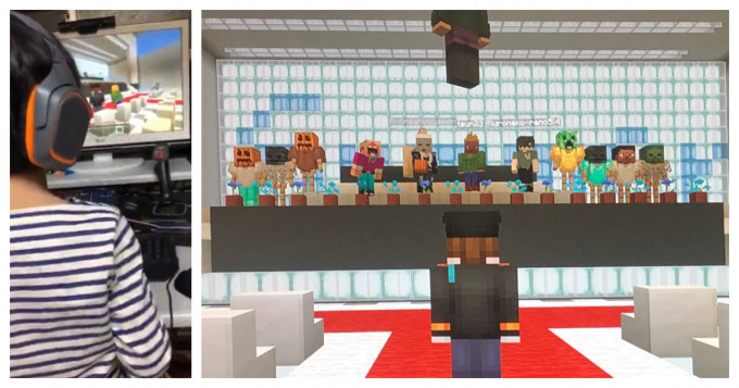 日本小学利用Minecraft自制虚拟毕业礼。（柏原周平Twitter）