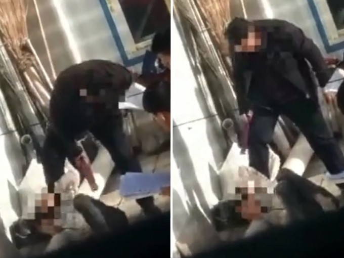 甘肅一段男學生遭老師虐打的影片近日在網路上瘋傳。　影片截圖
