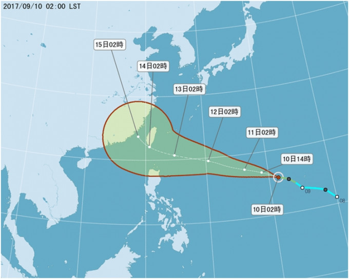 氣象局指，「泰利」13日（周三）起會影響台灣。網圖