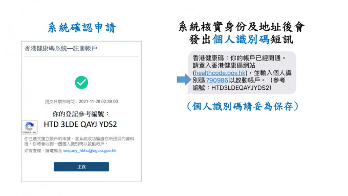 注册「港康码」帐户及申请「港康码」的流程。