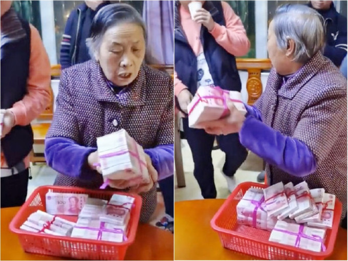 江西一名外婆大派80萬人民幣的壓歲錢。網圖