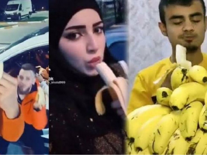 敘利亞在土耳其的移民發起吃香蕉挑戰。 （網上圖片）