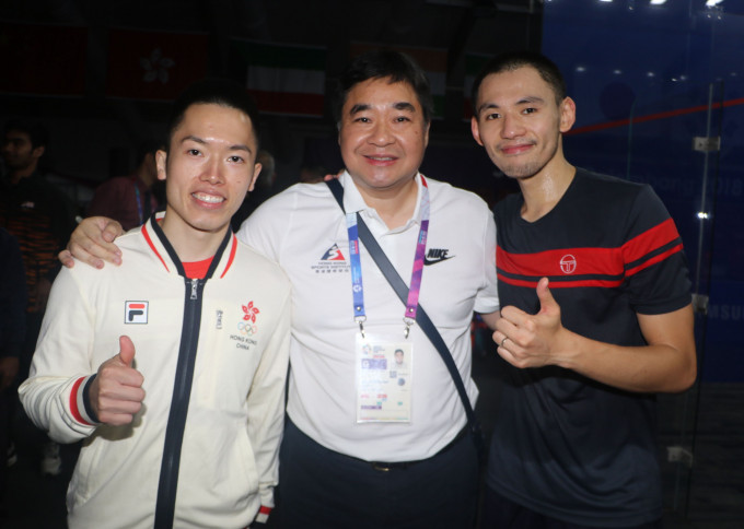 欧镇铭(左)与李浩贤(右)双双晋级男子组决赛，创下壁球队最佳战绩