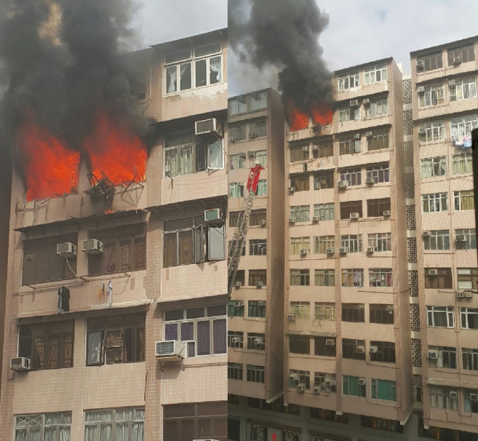 聯合廣場樓上有住宅單位發生火警。讀者提供