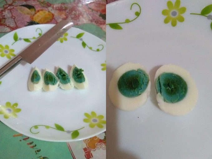 鸡蛋呈现绿色蛋黄。 AK Shihabudheen FB 图片
