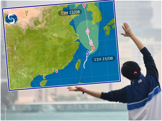 「巴威」会在未来两三日逐渐增强，横过东海，并移向朝鲜半岛至黄海一带。小图为天文台截图