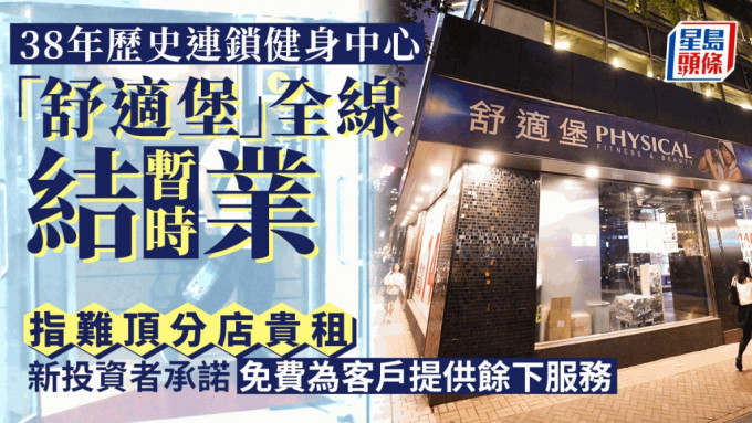 連鎖健身中心「舒適堡」宣布全線暫時結業 新投資者承諾續為客戶免費提供餘下服務