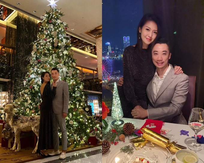 陈庭欣（左）与男友杨振源庆祝圣诞，并自爆「双喜临门」。