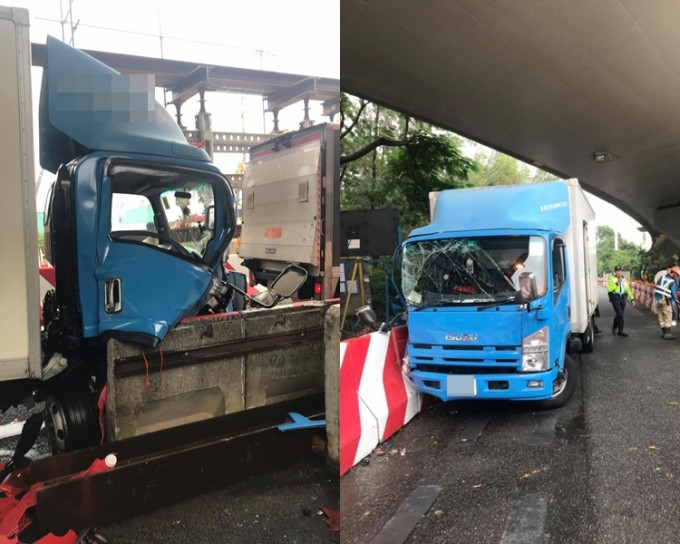 尾隨一輛貨車車頭撞凹變形。 香港突發事故報料區FB/網民Joe Joe Kwong‎圖