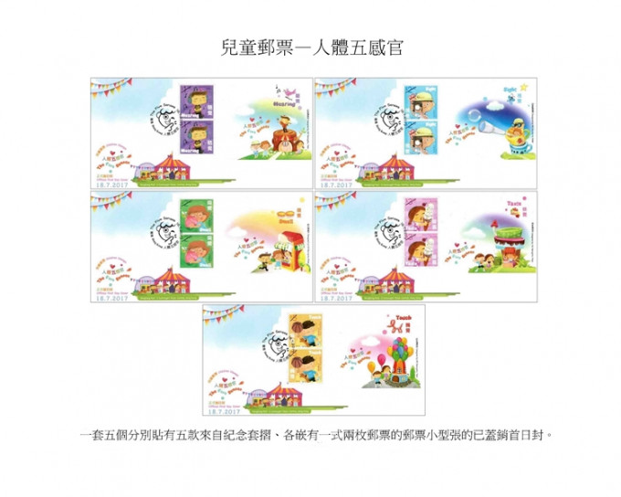 香港邮政今日宣布发行以「儿童邮票－－人体五感官」为题的已盖销首日封。政府新闻处图片