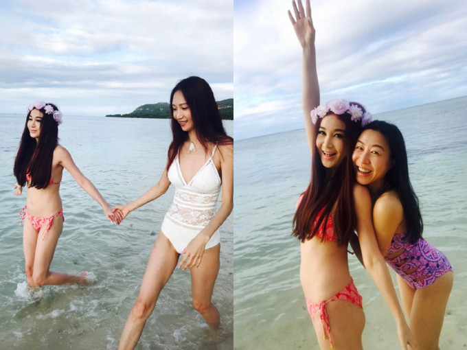 Irene穿上性感比基尼，與朋友在海灘漫步。