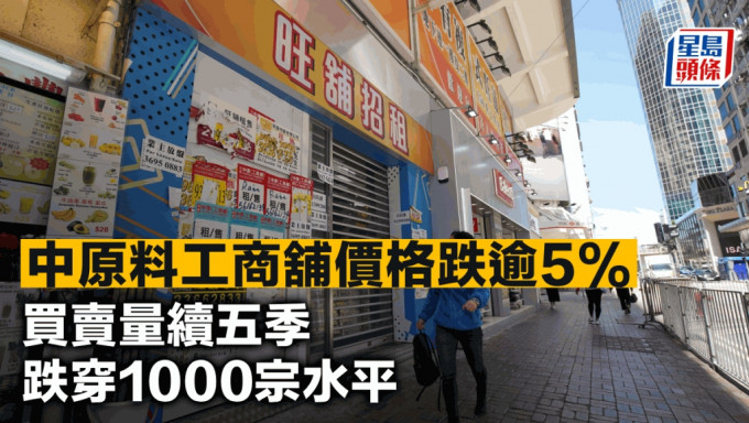 中原料工商铺价格跌逾5% 买卖量续五季跌穿1000宗水平