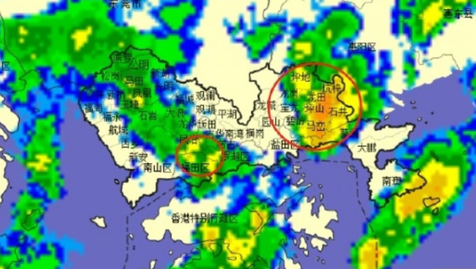 深圳市间歇性降雨频密，仍有暴雨和8级阵风。
