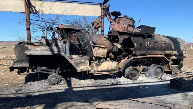 乌军所击毁的俄军车辆。乌克兰国防部Facebook相片