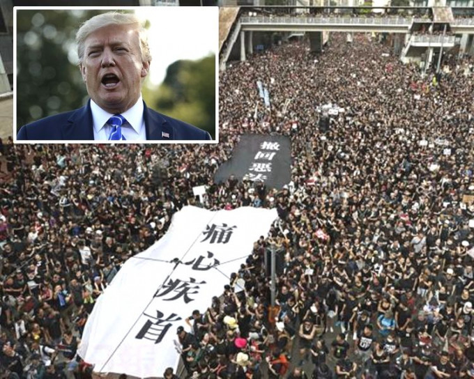 特朗普指有二百万人上街反映香港反修例示威者有好强想法。AP