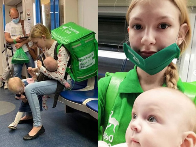 俄国19岁妈妈带两岁女送外卖。网上图片