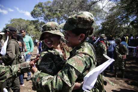 一群哥倫比亞革命軍叛軍今天解除武裝。新華社