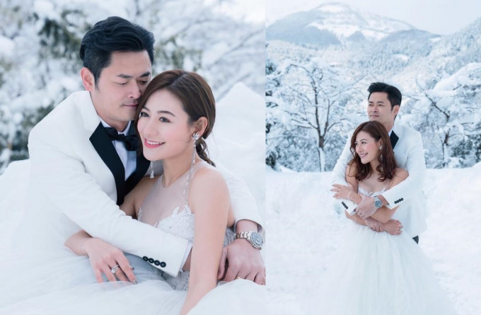 Elanne和Oscar早前在日本白川鄉雪地上拍攝的婚照。江若琳Ig