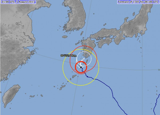 「奧鹿」目前逼近日本九州南面海上的奄美大島，料明晚登陸九州。