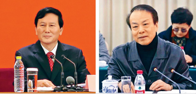 新任《人民日报》社长庹震（左）及新任新华社社长何平（右）。