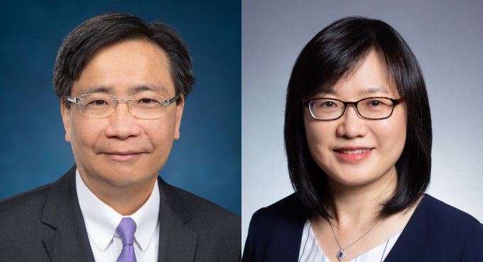 政府宣布高層人事任命，李國彬(左)將接替潘婷婷(右)出任命創新科技署署長。政府新聞處圖片