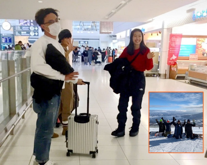 Eason同妻女在日本機場被網民捕獲。（網圖）